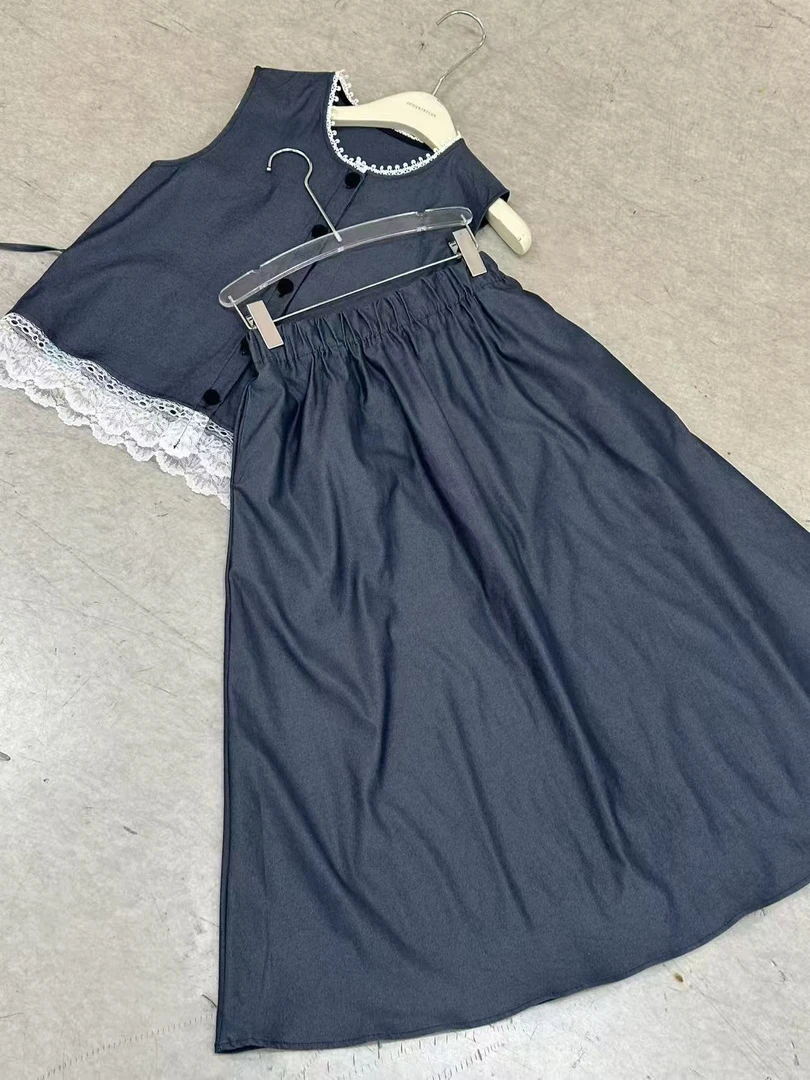 9917牛仔套装慵懒风法式时尚套装连衣裙背带无袖马甲夏季两件套