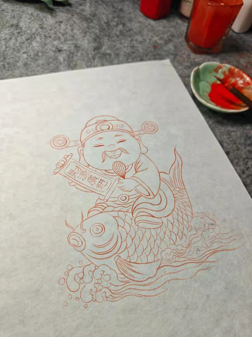 王正（甘泉）白描手稿一套五张