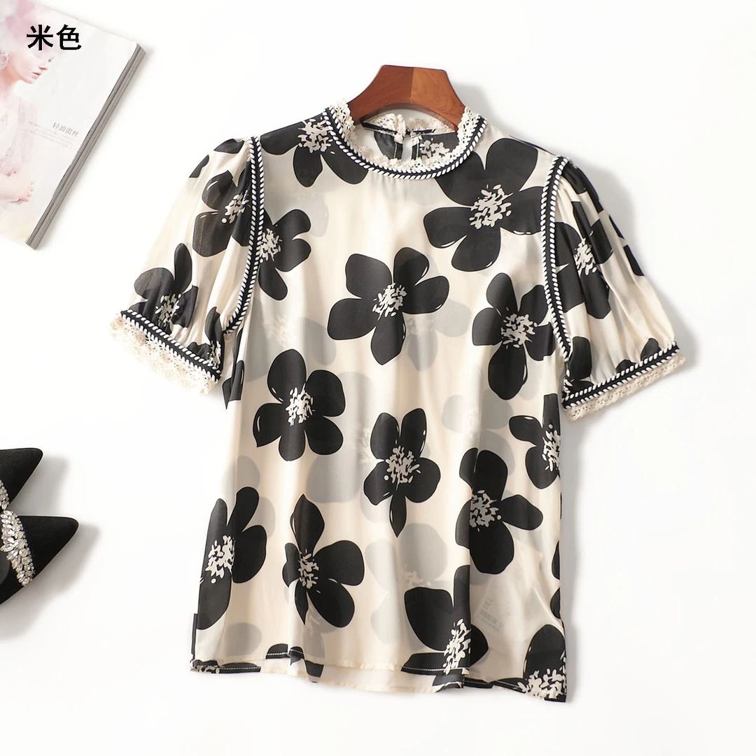 411798夏印花中长款短袖圆领上衣