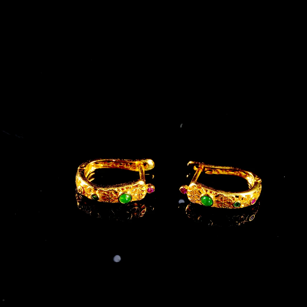 【小雨来了】925银镶嵌碧玉小蛋面耳扣 耳环 银耳扣