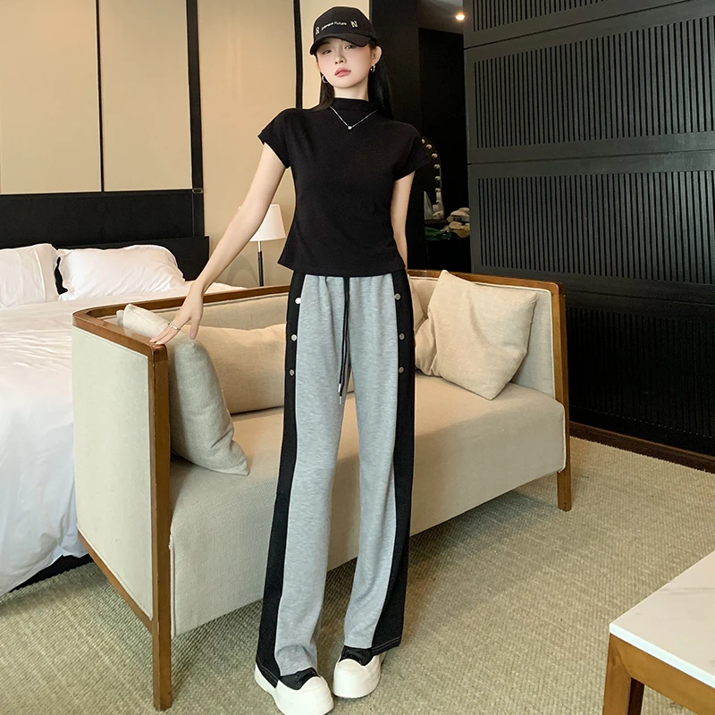 高级感休闲时尚套装女夏季修身显瘦短袖阔腿裤炸街洋气减龄两件套