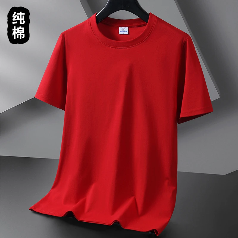 爆款100%纯棉薄款2025夏季新款男士短袖T恤纯色潮流百搭透气t恤