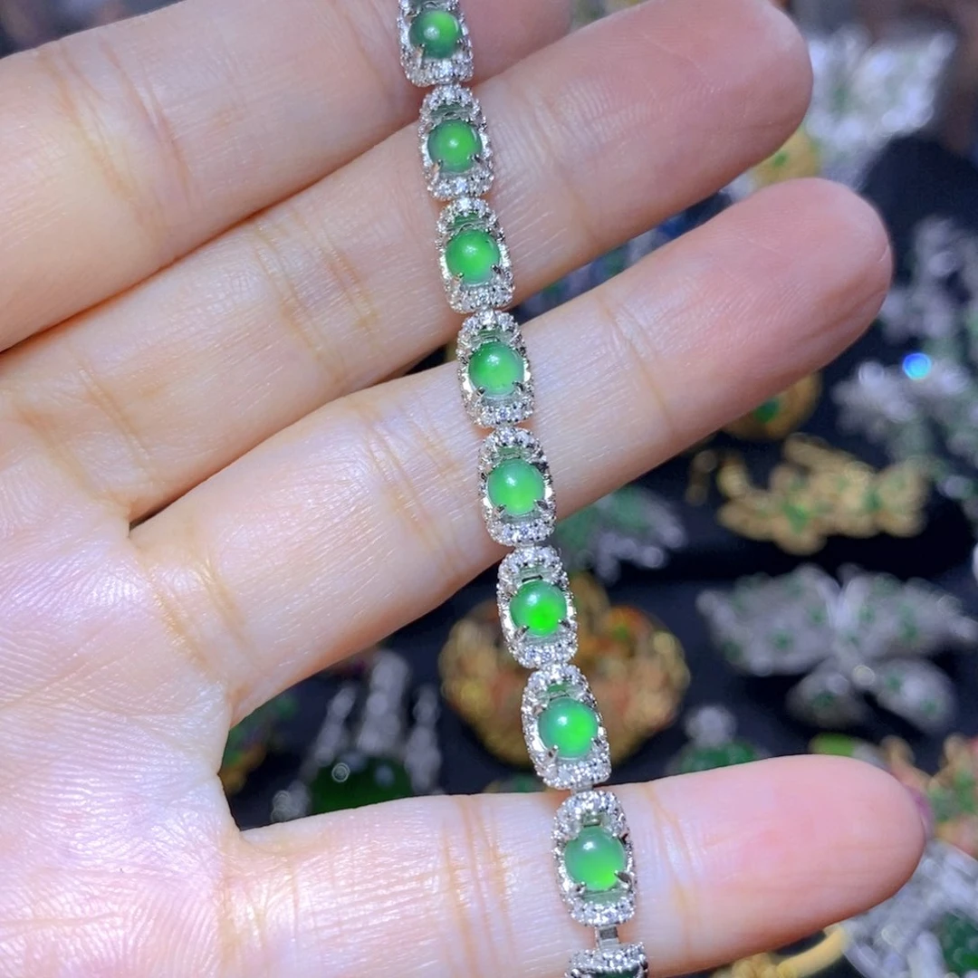 翡翠银S925镶嵌套链天然翡翠