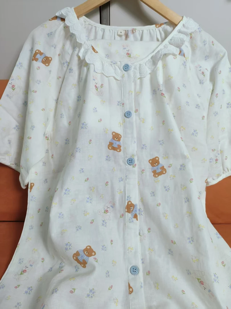 全棉双层纱印花圆领女款休闲睡衣