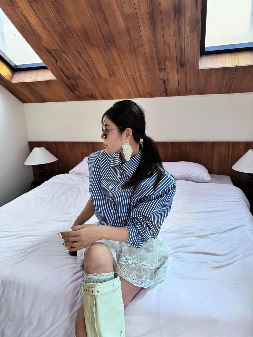 吉吉【不受束缚】春季简约气质条纹夹克显瘦百搭贴标外套#2558 C57