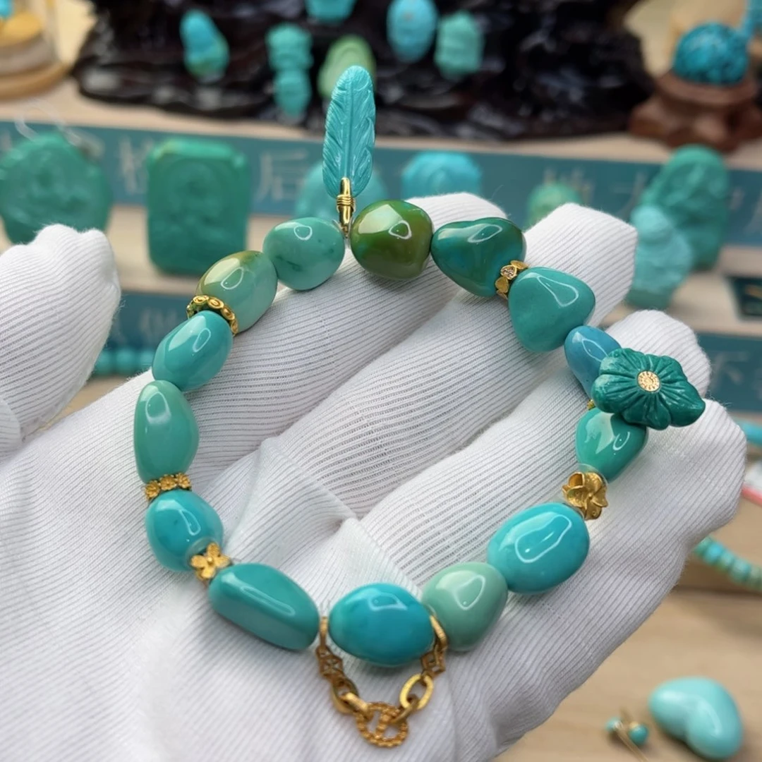 绿松石随型手串18K金镶嵌