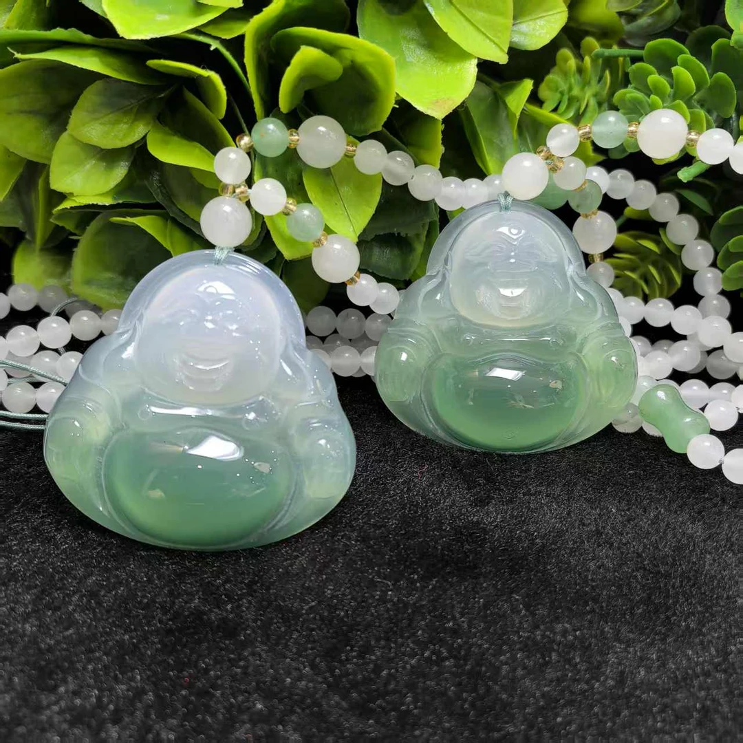 S7921【福嘟嘟】翠青冰翡玛瑙佛公-配珠链-多样性只发一件