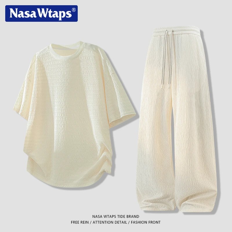 NASA WTAPS肌理感短袖t恤套装男款夏季薄款透气休闲服长裤一整套