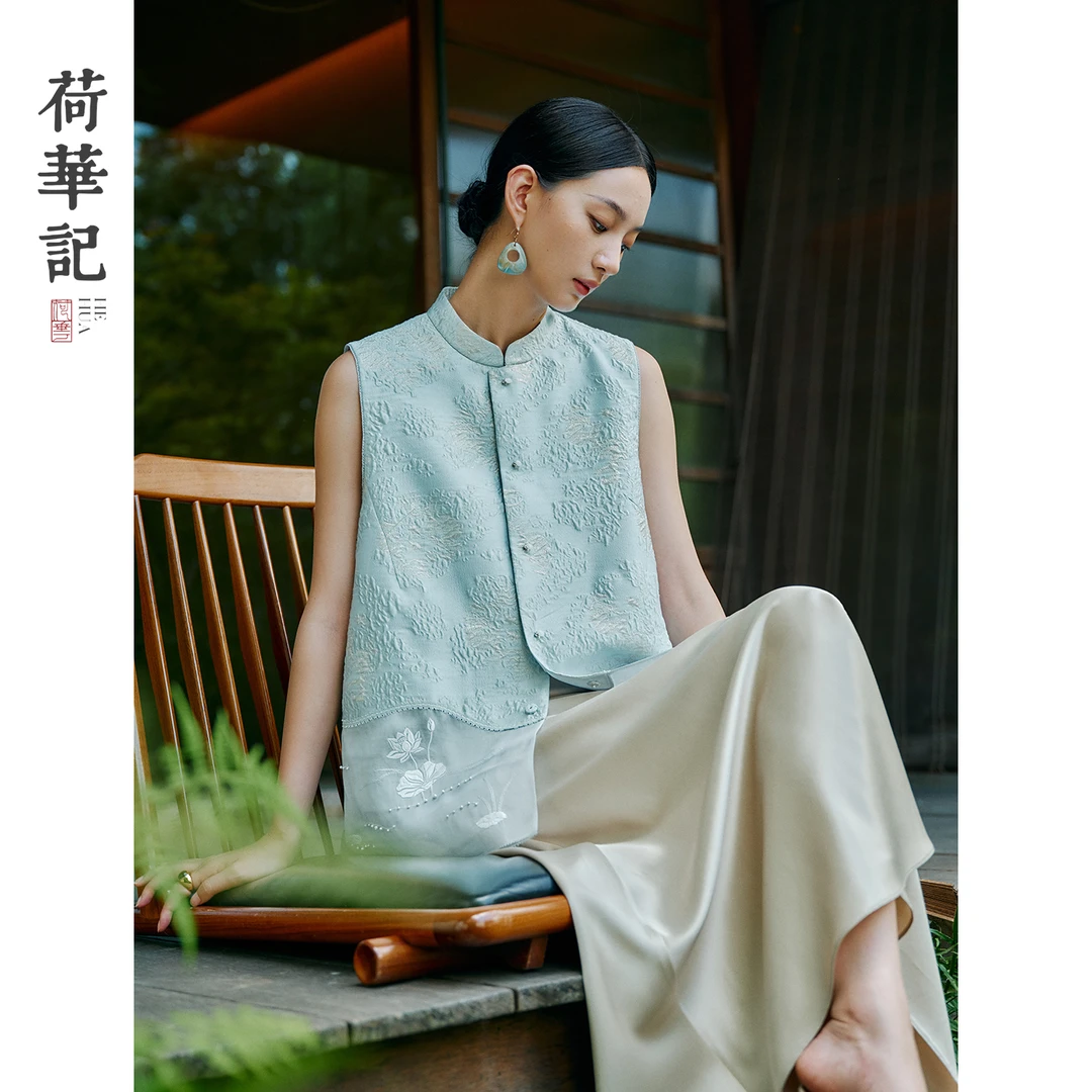 COKEYA荷华记|莲池映夏 3D浮雕提花桑蚕丝欧根纱刺绣新中式国风