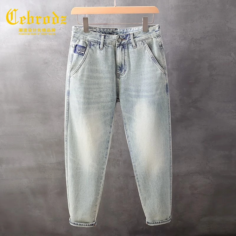 法国Cebrodz夏季新款牛仔裤子浅色水洗微锥宽松版百搭显瘦长裤男