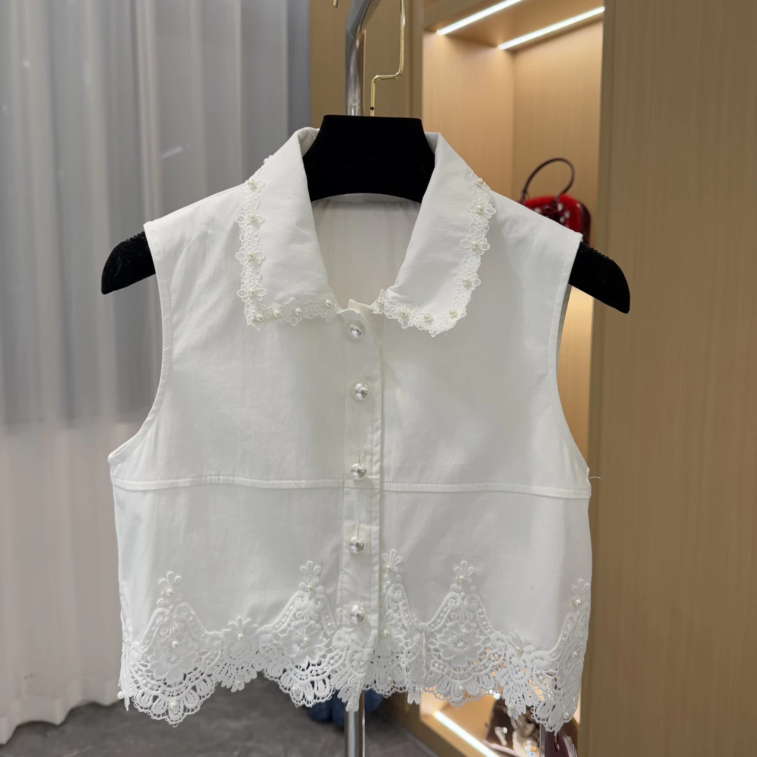 <猪猪出品>2025上新蕾丝边白色时尚夏季无袖马甲508