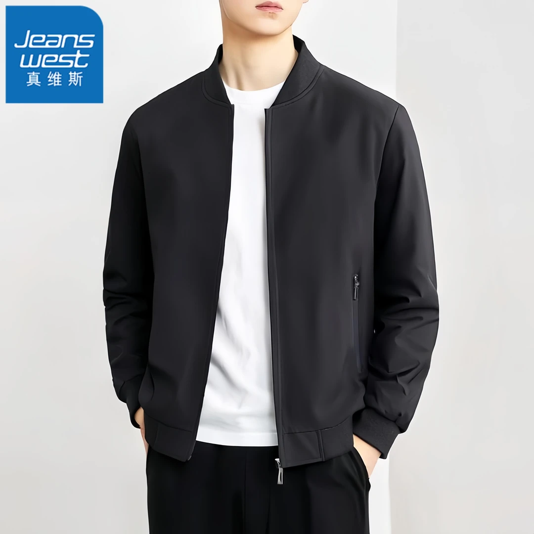 真维斯Jeanswest2025春秋季新款棒球领夹克男士简约百搭休闲外套