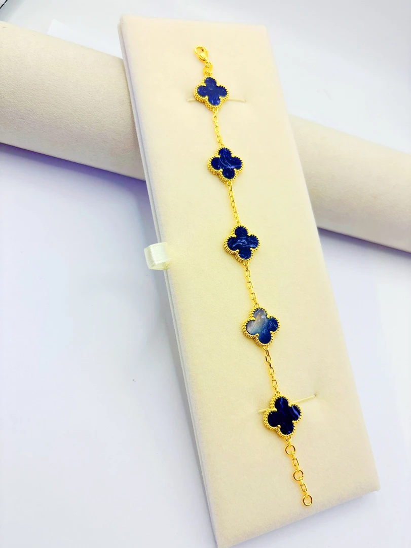 《云聚川珠宝》足金999真5G蓝色五花镶嵌彼得石手链精选大气