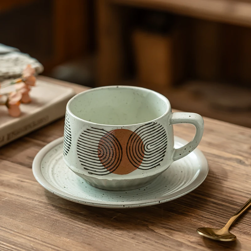 轻奢陶瓷杯碟套装复古咖啡拉花杯早餐牛奶杯精致喝水杯下午茶餐具