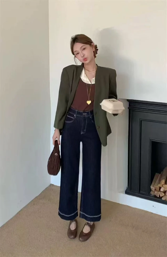 弹力直筒九分烟管裤女2025秋季新款大码胖mm高腰显瘦收胯牛仔裤子