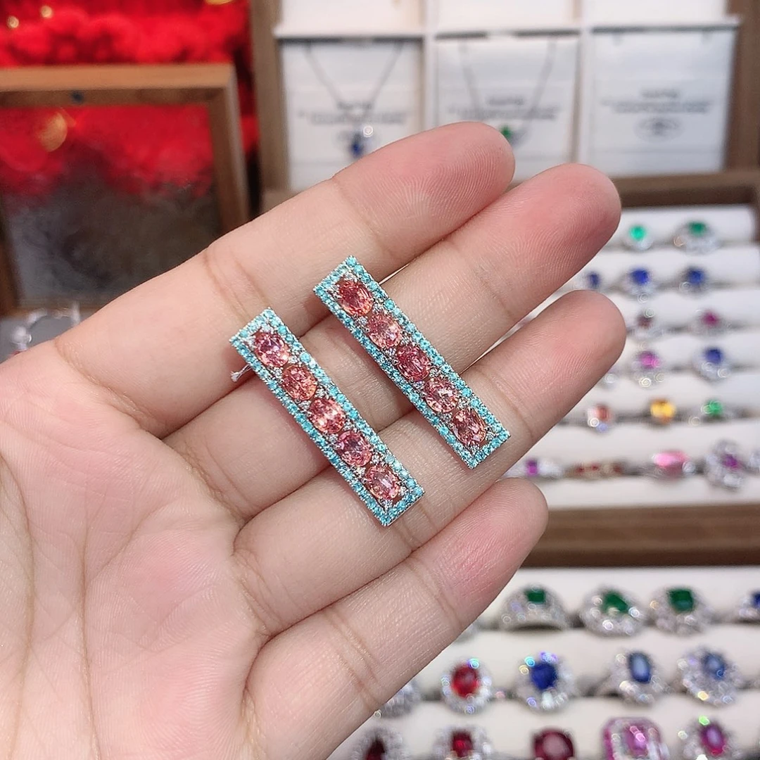 耳饰彩色蓝宝石18K金镶嵌4.35ct/七天无理由