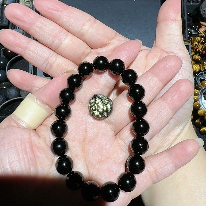 乐***贝黑曜岩未镶嵌手链