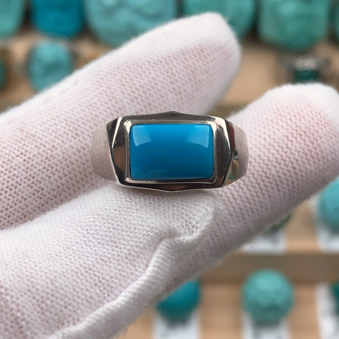 绿松石配饰银S925镶嵌男戒可调节