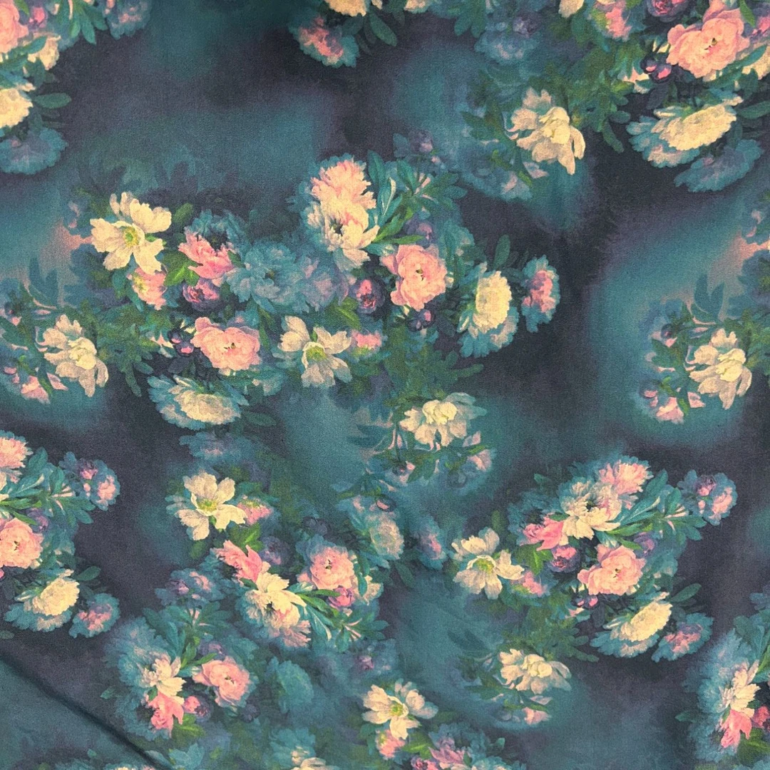 （水墨牡丹）蚕丝棉缎布料，柔软透气丝滑亲肤，连衣裙旗袍