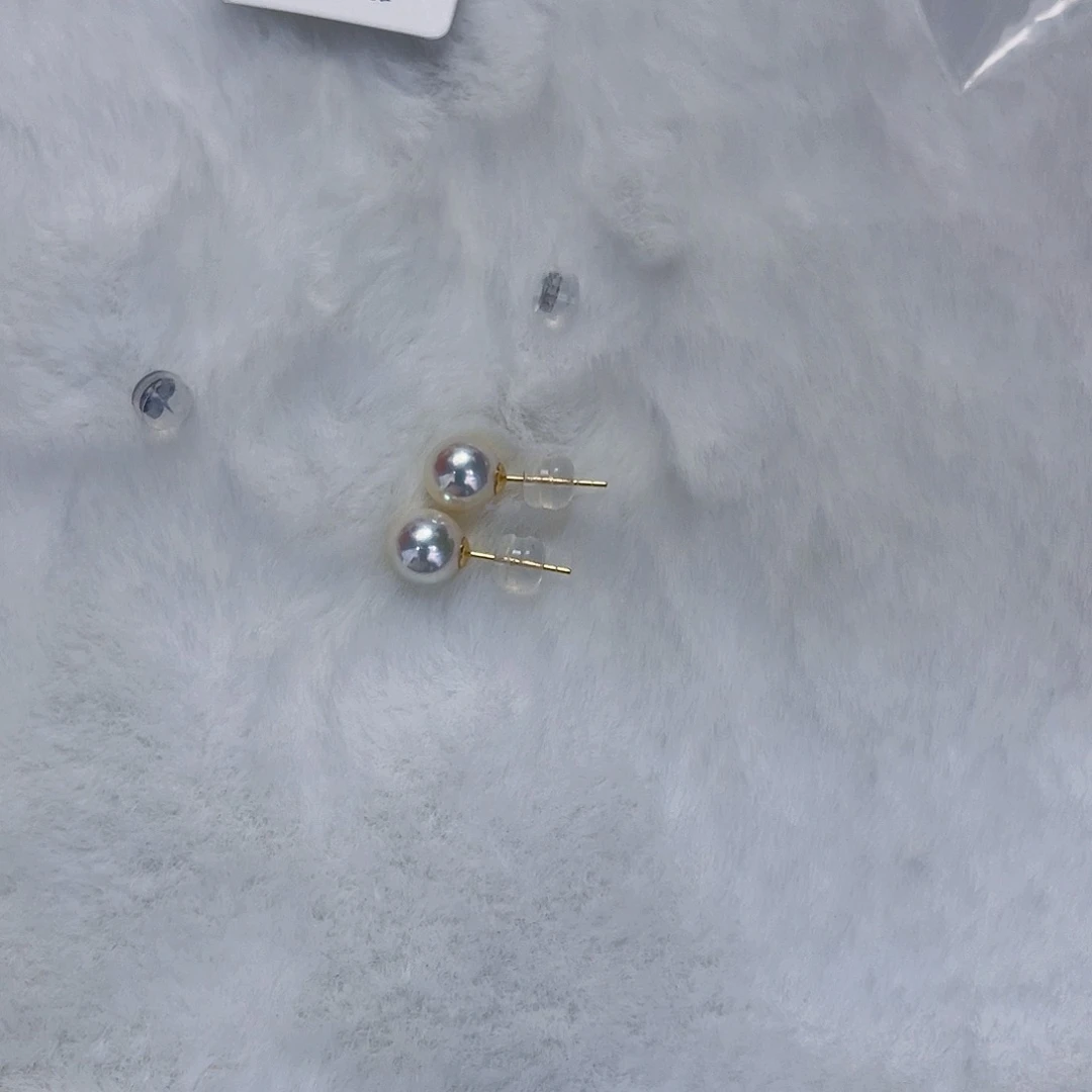 18K金镶嵌海水珍珠海水akoya耳钉7.5-8mm
