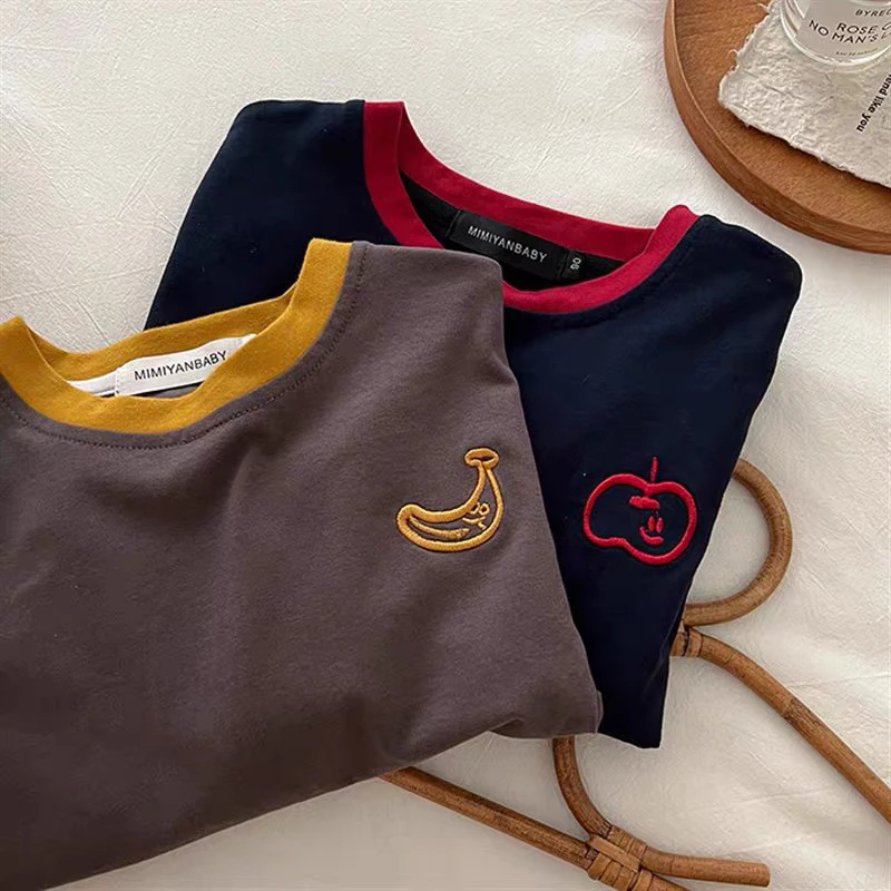 儿童长袖T恤春秋2025秋季x新款男童卡通上衣宝宝水果打底衫女洋气