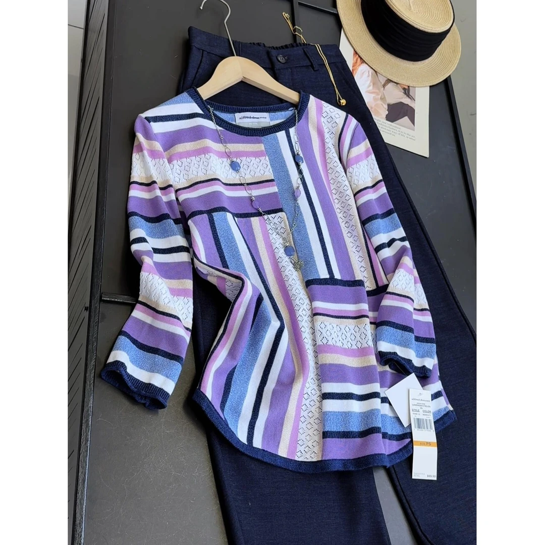 早秋新款复古撞色针织花纹圆领套头时尚百搭潮流针织衫