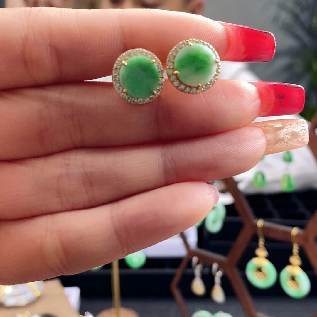 翡翠耳饰银S925镶嵌翡翠