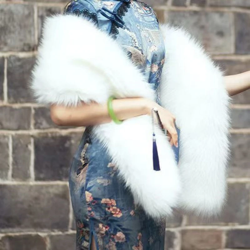 民国风旗袍披肩仿狐狸毛保暖百搭毛披肩军阀太太毛绒复古披风外搭