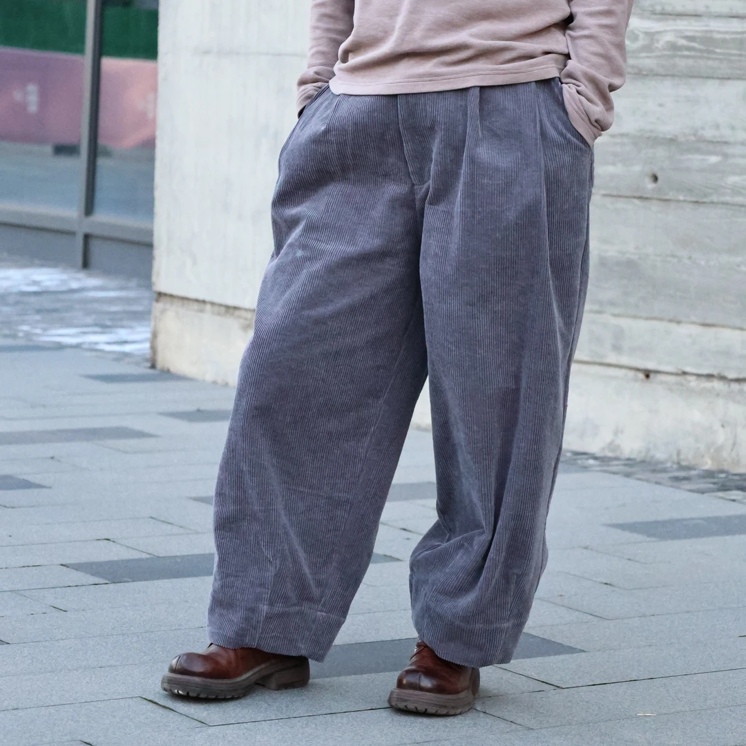禾记年/原创【夕照】 进口灯芯绒阔腿裤咖色灯芯绒时尚百搭休闲裤