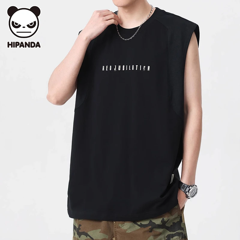 HiPanda你好熊猫美式无袖背心男士夏季薄款运动透气圆领健身T恤男