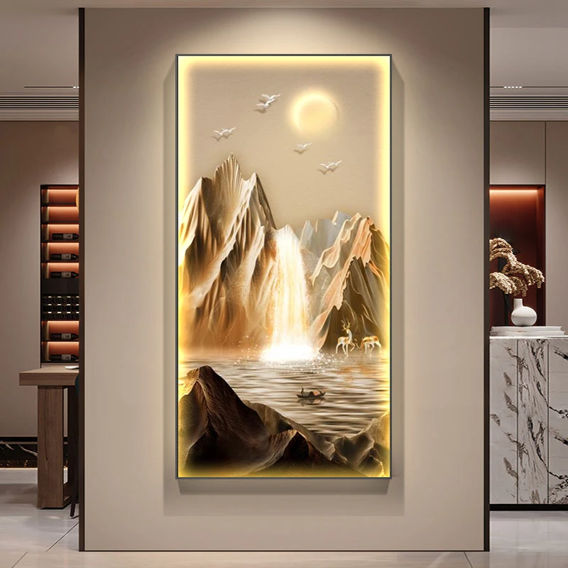 现代奢华风景晶瓷玄关装饰画大气高档走廊入户门过道单副有框铝合