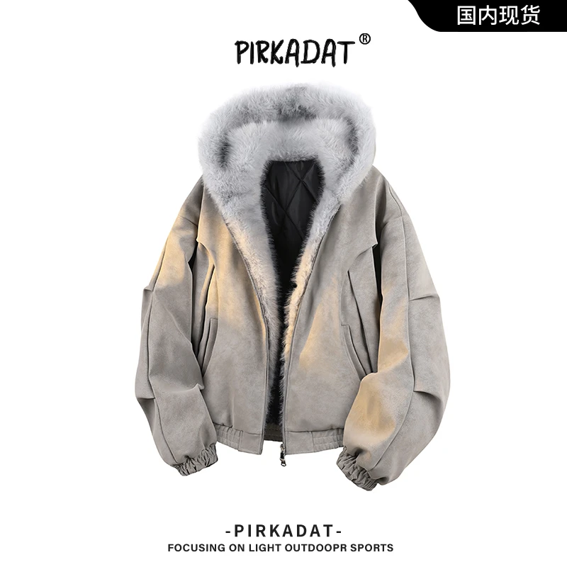 Pirkadat美式重磅PU皮衣冬季新款座山雕棉服加厚棉衣外套男女同款