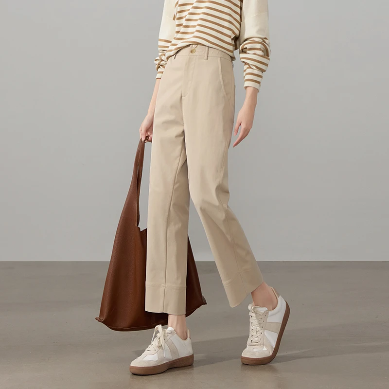 索菲丝尔2025秋季新款时尚百搭显瘦高腰九分直筒裤休闲裤女531621