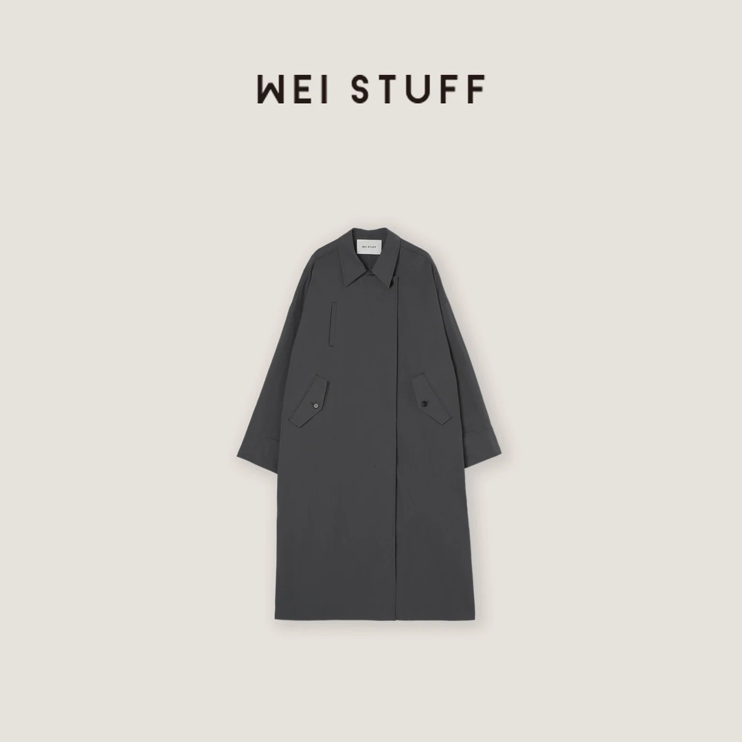 WEI STUFF “薄雾清晨”时尚智性翻领灰调休闲风衣外套 8967