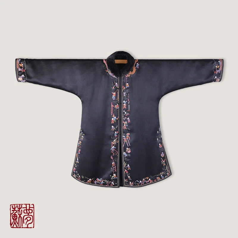 蘇夢【百子】手绣毛领立领对襟夹棉半大褂0105267