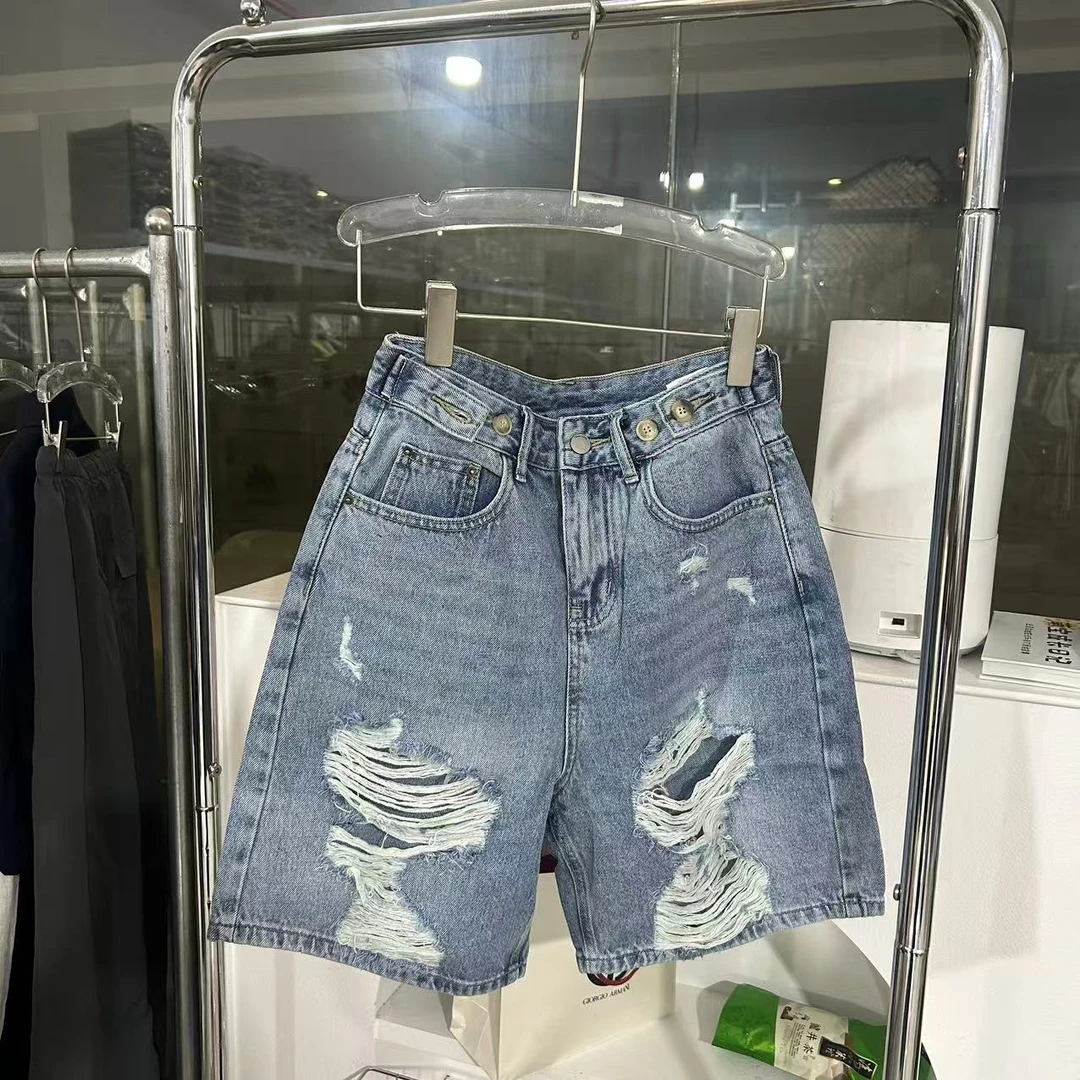 【CB-J】2025夏款美式复古破洞牛仔短裤女宽松显瘦百搭五分裤