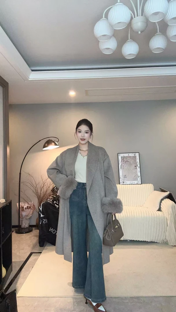 【丛丛】秋冬可拆卸羊毛内胆宽松百搭双面呢羊毛大衣+同色系毛领