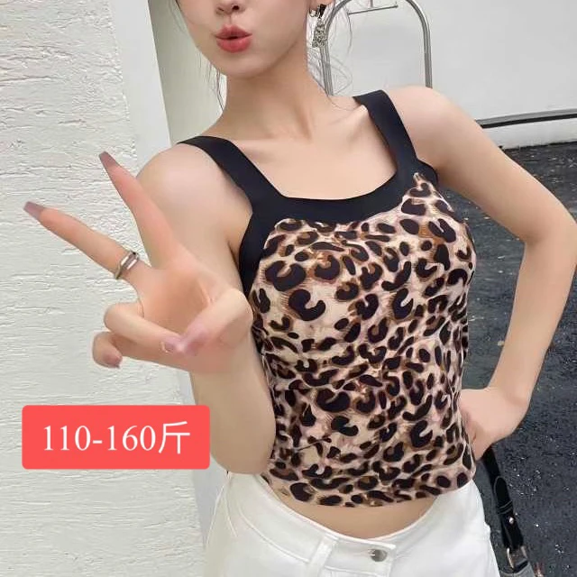 大码豹纹背心吊带加肥加大