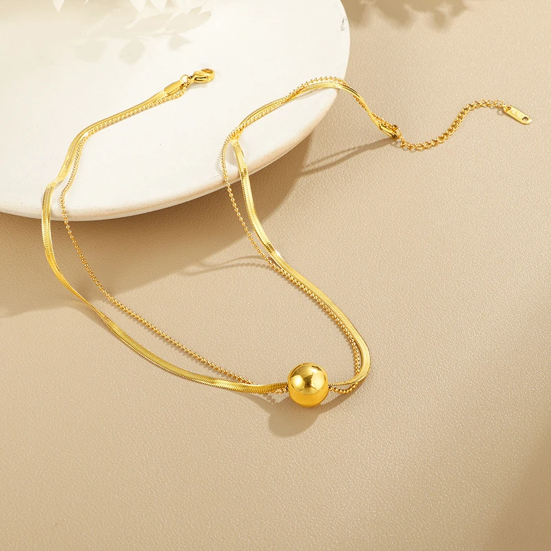 钛钢项链 欧美金属轻奢圆珠双层项链锁骨链百搭不掉色毛衣链X196