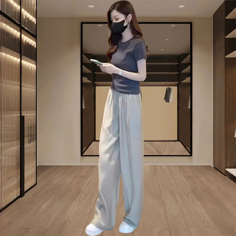 休闲洋气减龄运动套装女2025夏季新款女显瘦上衣高腰阔腿裤两件套