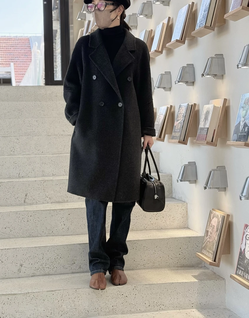 短款小个子时尚气质骆驼绒绵羊毛双面呢秋冬百搭大衣8782