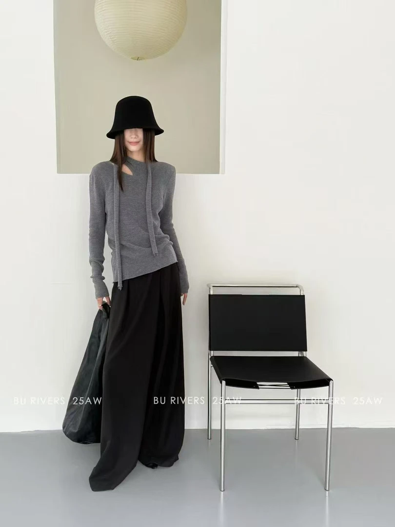 BU RIVERS极简小露肩飘带正肩显瘦上衣 14974（福福）