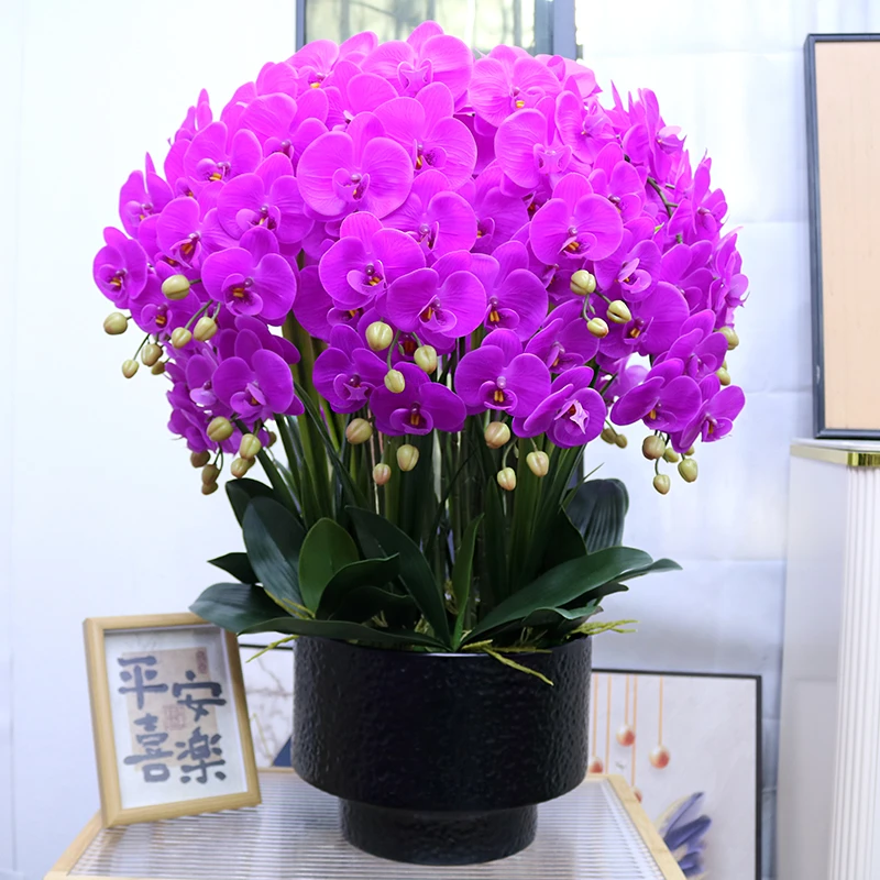 仿真蝴蝶兰特大号保湿手感PU装饰花客厅电视柜假花玄关前台摆设花