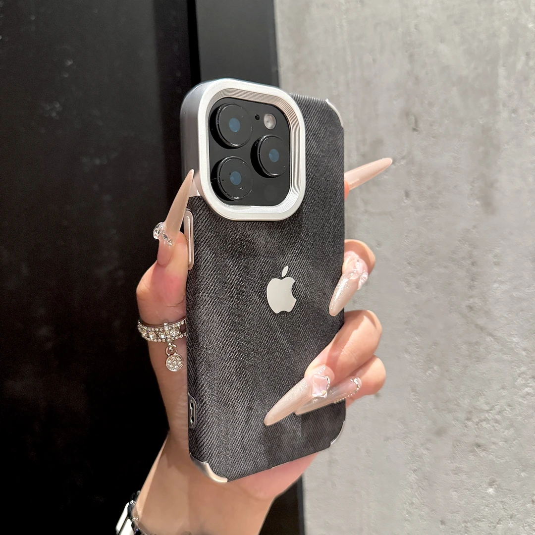 复古电镀牛仔纹适用苹果16promax手机壳15创意14防摔13网红12个性