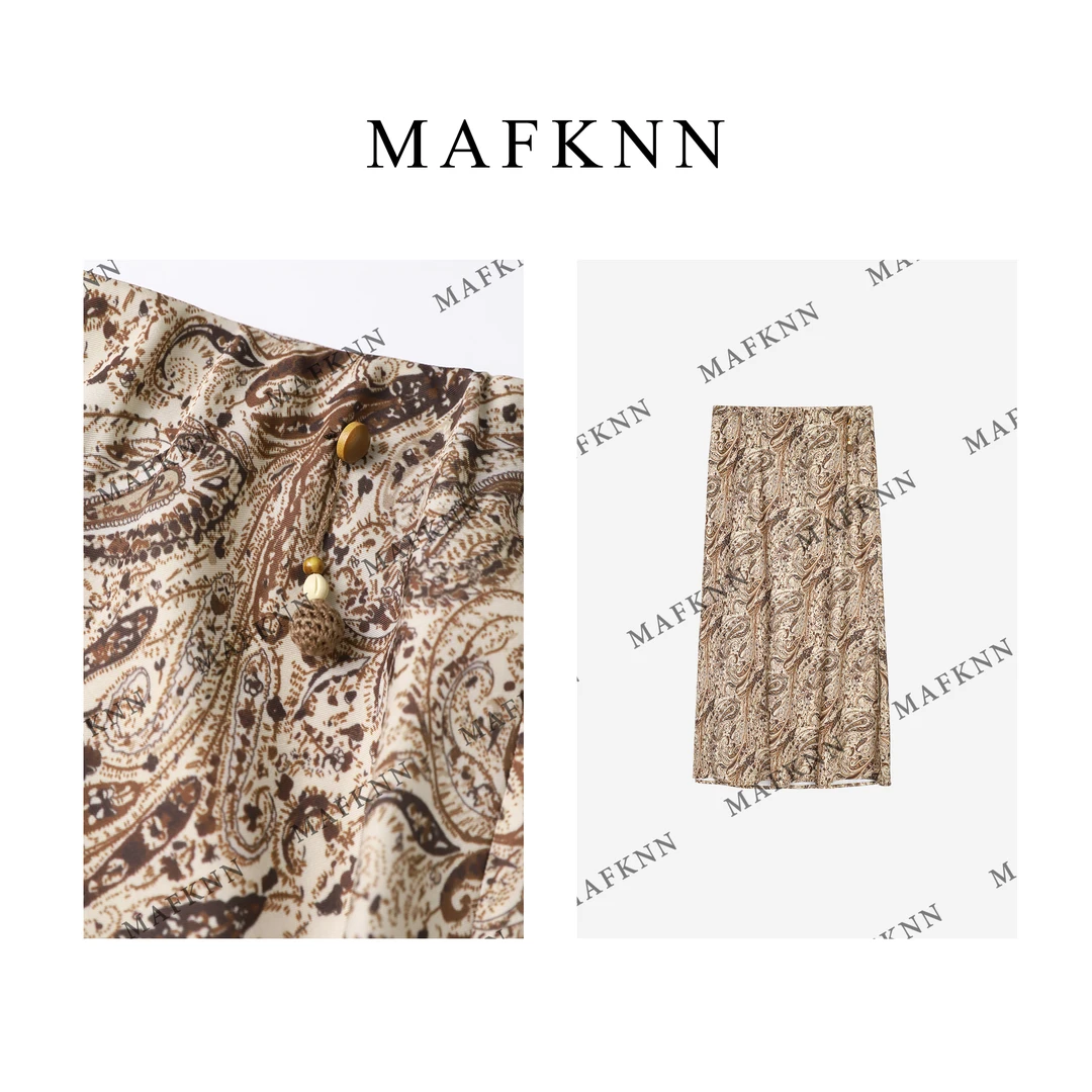 MAFKNN/玛肯时尚休闲简约系带花色夏季半身裙MK12306