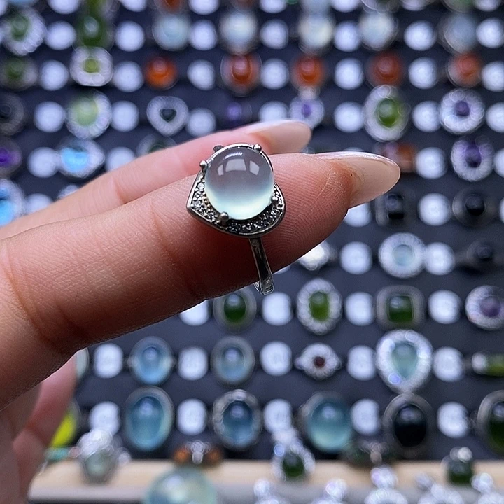 岫玉戒指银S925镶嵌君*姐