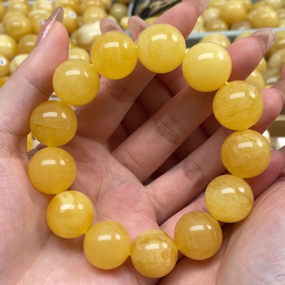 琥珀裸石未镶嵌蜜蜡圆珠手串17+mm