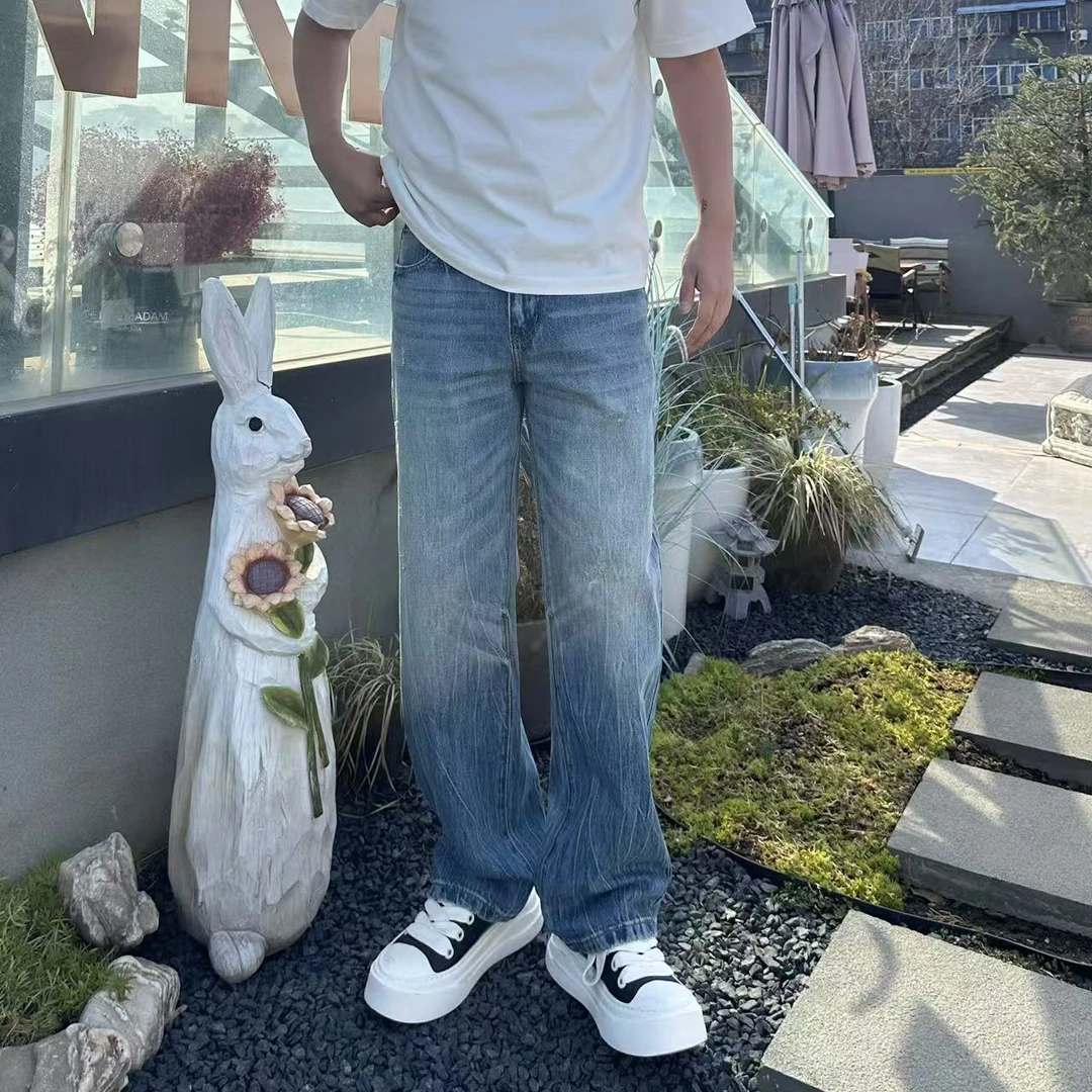 【SSL-Clothing】2025春夏男士微阔百搭潮流闪电水洗美式牛仔裤
