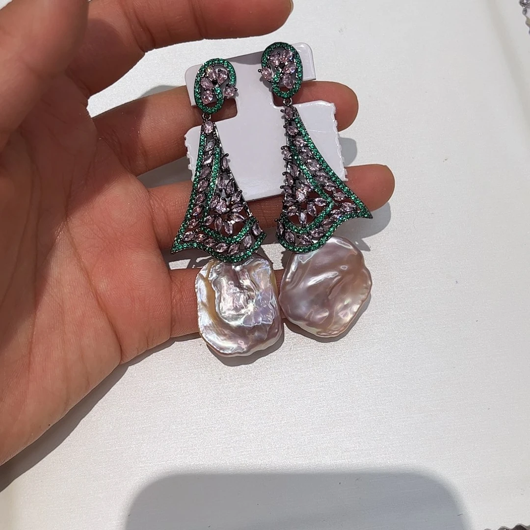 合金淡水珍珠耳饰