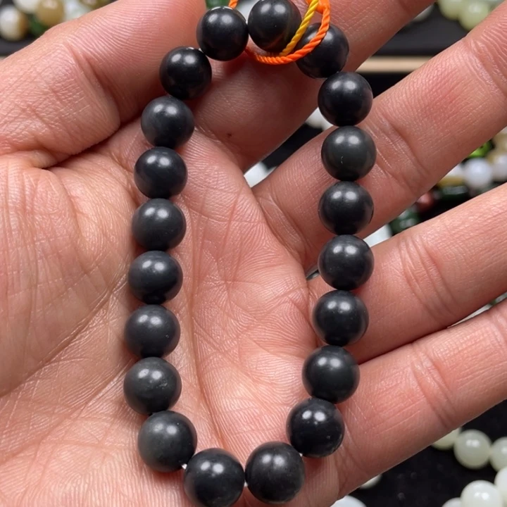 和田玉手串未镶嵌聚墨青花卡10柔光